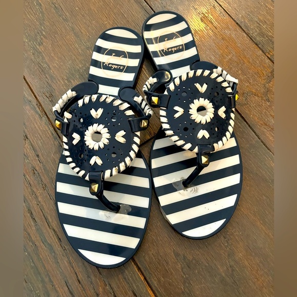 Jack Rogers Shoes - Jack Rogers Nautical White & Navy Stripe Jelly Flip Flops Size 8